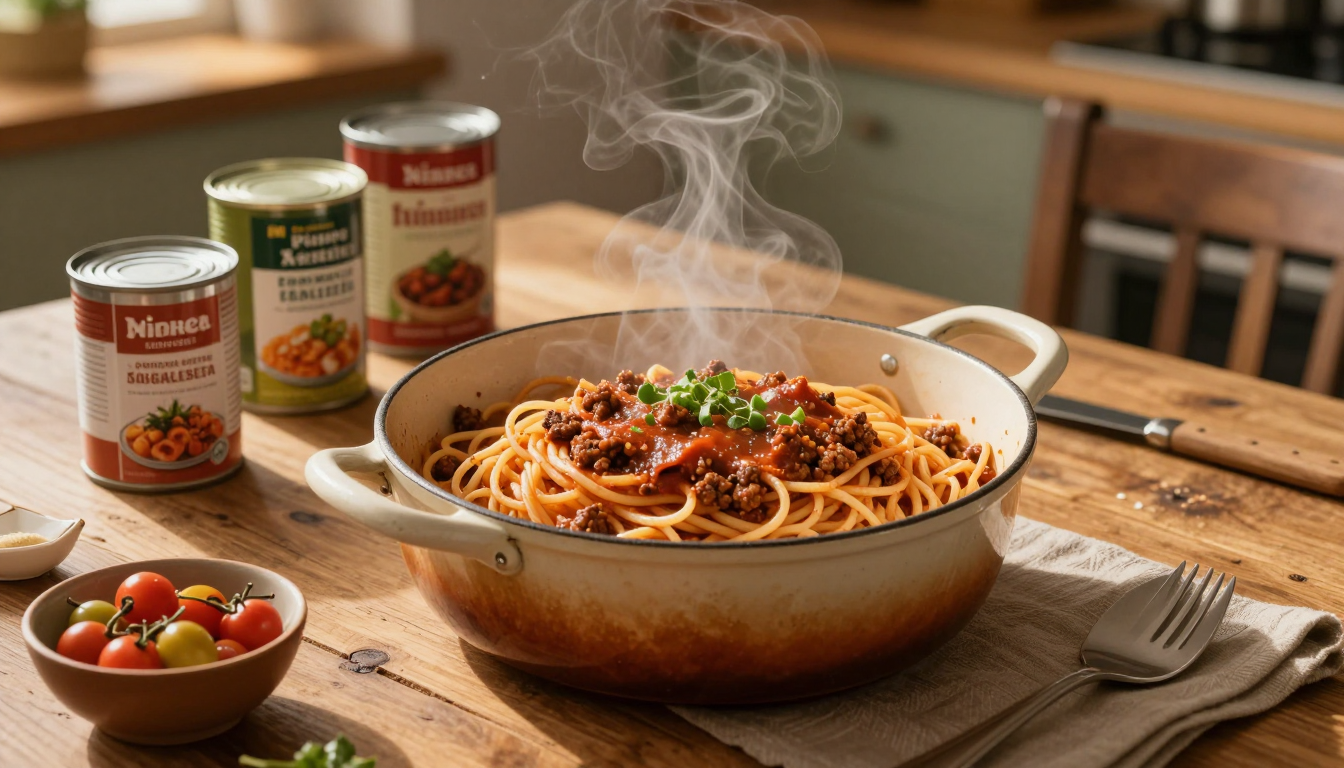 Home-cooked one-pot spaghetti with pantry staples