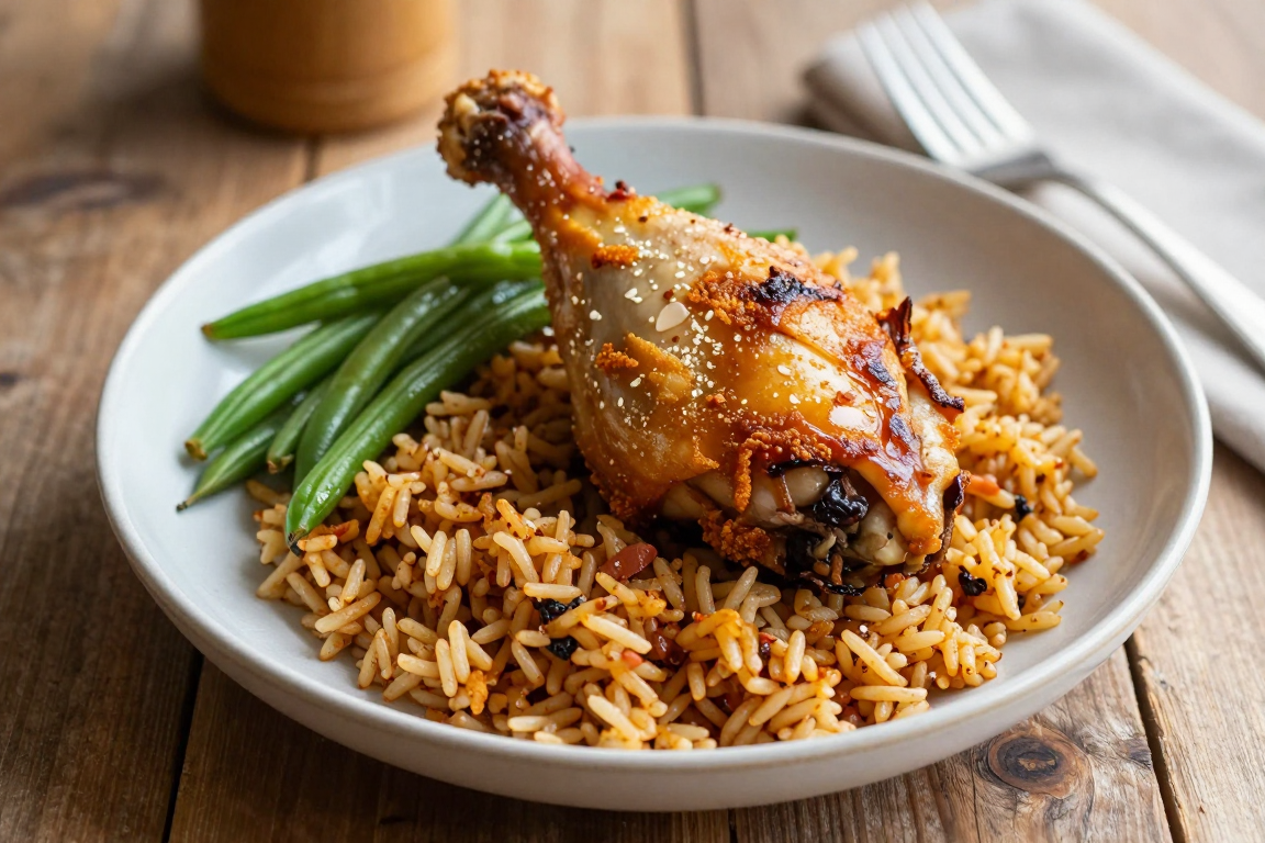 Baked Chicken Quarters over Rice